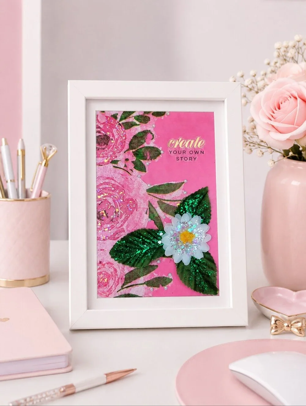 Floral Decoupage 3D Glittery Daisy 6x4 art Handmade 